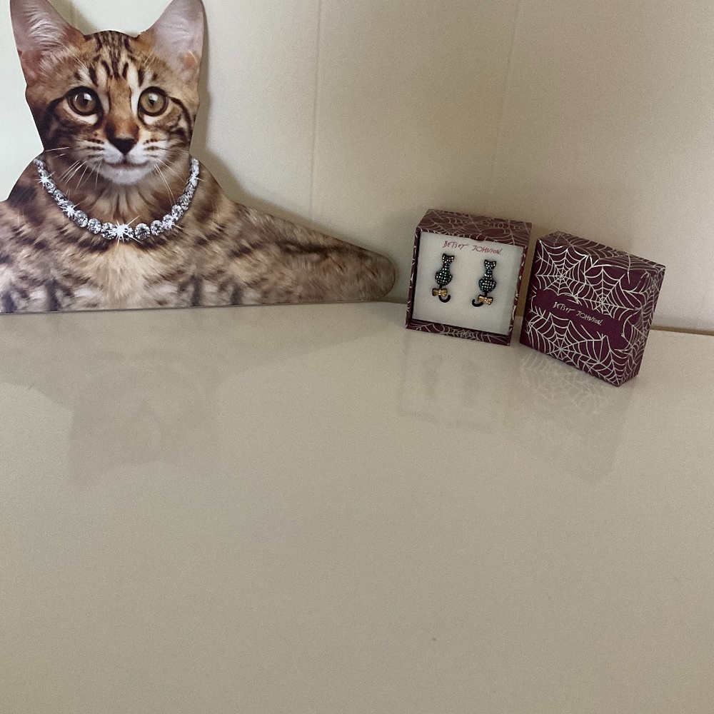 🦃New Betsey Johnson multicolor gem cat dangling earring
